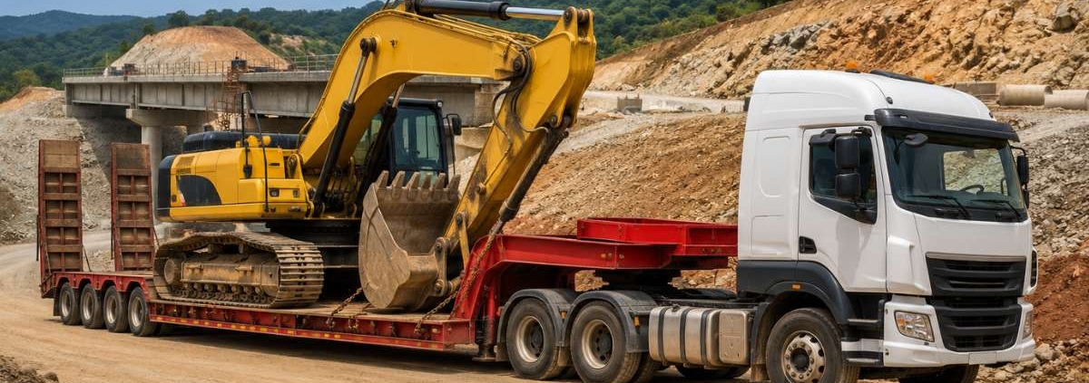 Transporte de máquinas pesadas em obras de infraestrutura